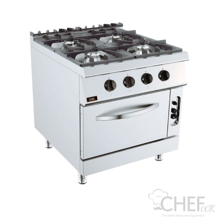 Commercial Gas Range with 4 Burners 90 cm (35,4 In) Depth