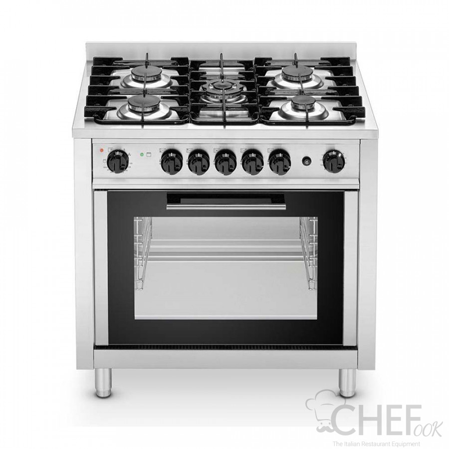 Stainless Steel Semi-Professional Gas Range - 5 Burners, With Electric Ventilated Convection Oven