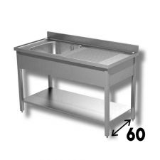 Commercial Stainless Steel Single-Bowl Sink With Righthand Drainer Depth 60 cm
