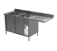 AISI 304 Commercial Stainless Steel Double -Bowl Sink With Right Side Drainer & Void To Fit Undercounter Washer