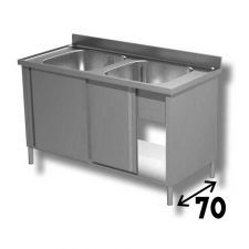 Commercial Stainless Steel Double-Bowl Sink Cabinet Depth  70 cm 
