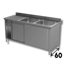 Commercial Stainless Steel Double-Bowl Sink Cabinet With Lefthand Drainer 