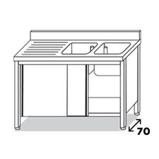 Eko Commercial Stainless Steel Double-Bowl Sink Cabinet With Lefthand Drainer  Depth 70 cm