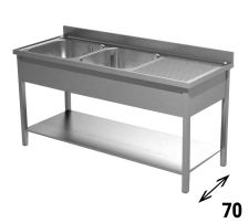 Freestanding Commercial Stainless Steel Double-Bowl Sink With Righthand Drainer Depth 70 cm - Top Line