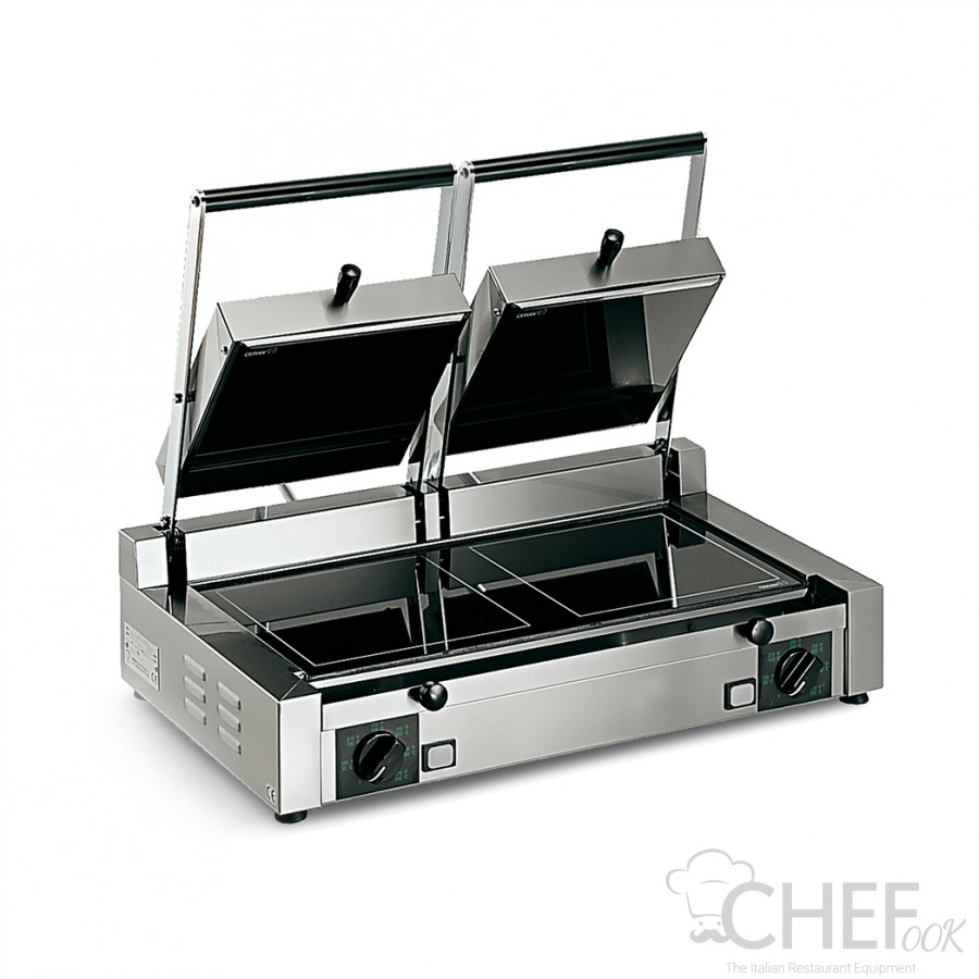Commercial Ceramic-Glass Panini Press, Smooth/Grooved Double Plate