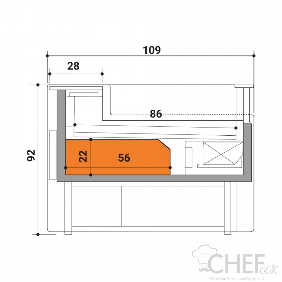 Supplément Réserve Réfrigérée pour Comptoir Réfrigéré Ventilé Libre-Service pour Épicerie Portofino Profondeur 109 cm