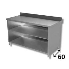 Top Stainless Steel Open-Front Cabinet Work Table With 1 Shelf and Backsplash Depth 60 cm DSTAG006A