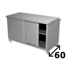 Table Armoire Inox Étagère et Portes Coulissantes P 60 cm