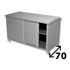 Table Armoire Inox Étagère et Portes Coulissantes P 70 cm