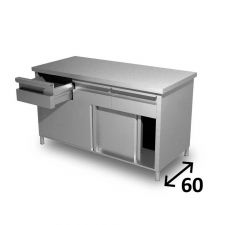 Top Stainless Steel Work Table With Cabinet and Drawers Depth 60 cm DSTA0C006