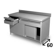 Top Stainless Steel Work Table With Cabinet, Drawers and Backsplash Depth 60 cm DSTA0C006A