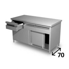Top Stainless Steel Work Table With Cabinet and Drawers Depth 70 cm DSTA0C007