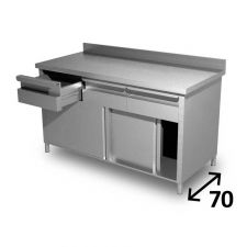 Top Stainless Steel Work Table With Cabinet, Drawers and Backsplash Depth 70 cm DSTA0C007A