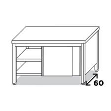 Eko Stainless Steel Enclosed Base Work Table With Cabinet & Sliding Doors Depth 60 cm