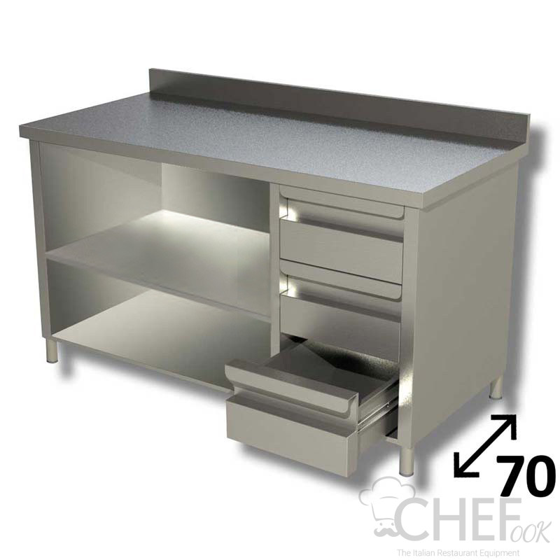 AISI 304 Open-Front Cabinet Work Table With 1 Shelf, 3 Right Drawers ...