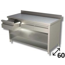 Top Stainless Steel Open-Front Cabinet Work Table With 1 Shelf, Drawers and Backsplash Depth 60 cm DSTAG2C006A