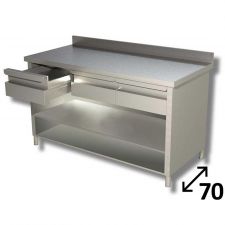 Top Stainless Steel Open-Front Cabinet Work Table With 1 Shelf, Drawers and Backsplash Depth 70 cm DSTAG2C007A