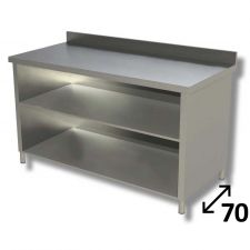 Top Stainless Steel Open-Front Cabinet Work Table With 1 Shelf and Backsplash Depth 70 cm DSTAG007A