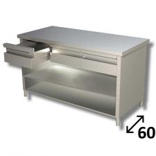 Top Stainless Steel Open-Front Cabinet Work Table With 1 Shelf and Drawers Depth 60 cm DSTAG2C006