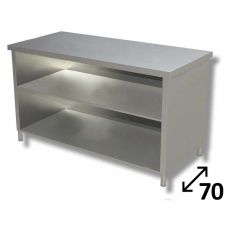 Top Stainless Steel Open-Front Cabinet Work Table With 1 Shelf Depth 70 cm DSTAG007