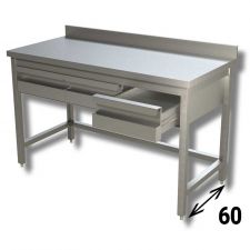 Top Stainless Steel Work Table with Reinforcements, Drawers and Backsplash Depth 60 cm DSTGSR2C006A
