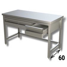 Table de Travail Sur Pieds en Acier Inoxydable Avec Renforts et Tiroirs Profondeur 60 cm DSTGSR2C006