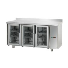 Kühltisch 3 Glastüren Aufkantung+Arbeitsplatte Für Splitaggregat TF03MIDPVSGAL