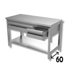 Top Stainless Steel Work Table with Undershelf and Drawers Depth 60 cm DSTG2C006