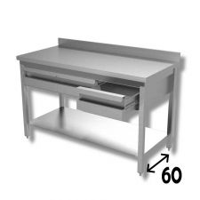 Top Stainless Steel Work Table with Undershelf, Drawers and Backsplash Depth 60 cm DSTG2C006A
